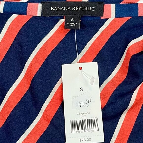 New! NWT Banana Republic Women's Off Shoulder Peplum Red Navy Striped Blouse Sma - Picture 8 of 11